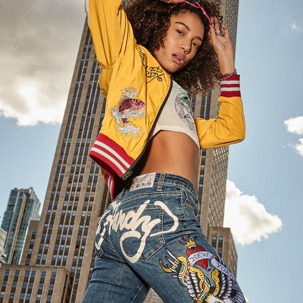 Ed Hardy NYC EAGLE SLIM FLARE Embroidery JEANS size 34 Y2k - Picture 2 of 12